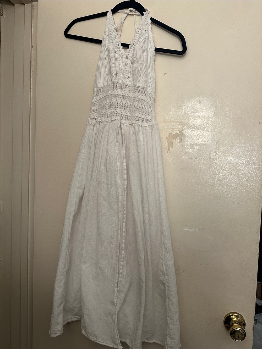 White Crochet Halter Maxi Dress